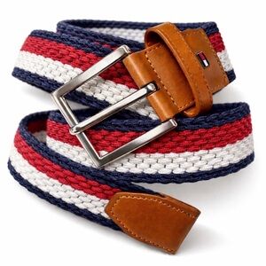 NIB $50 Tommy Hilfiger Men's L/XL Red White & Blue Woven WEB Stretch LOGO Belt